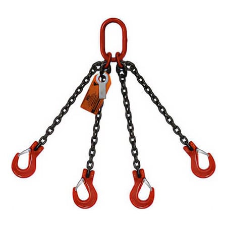 Four Leg Chain Slng, 3/8 In Dia, 4ft L, Oblong Link To Slng Hook, 22,900lb Lmt